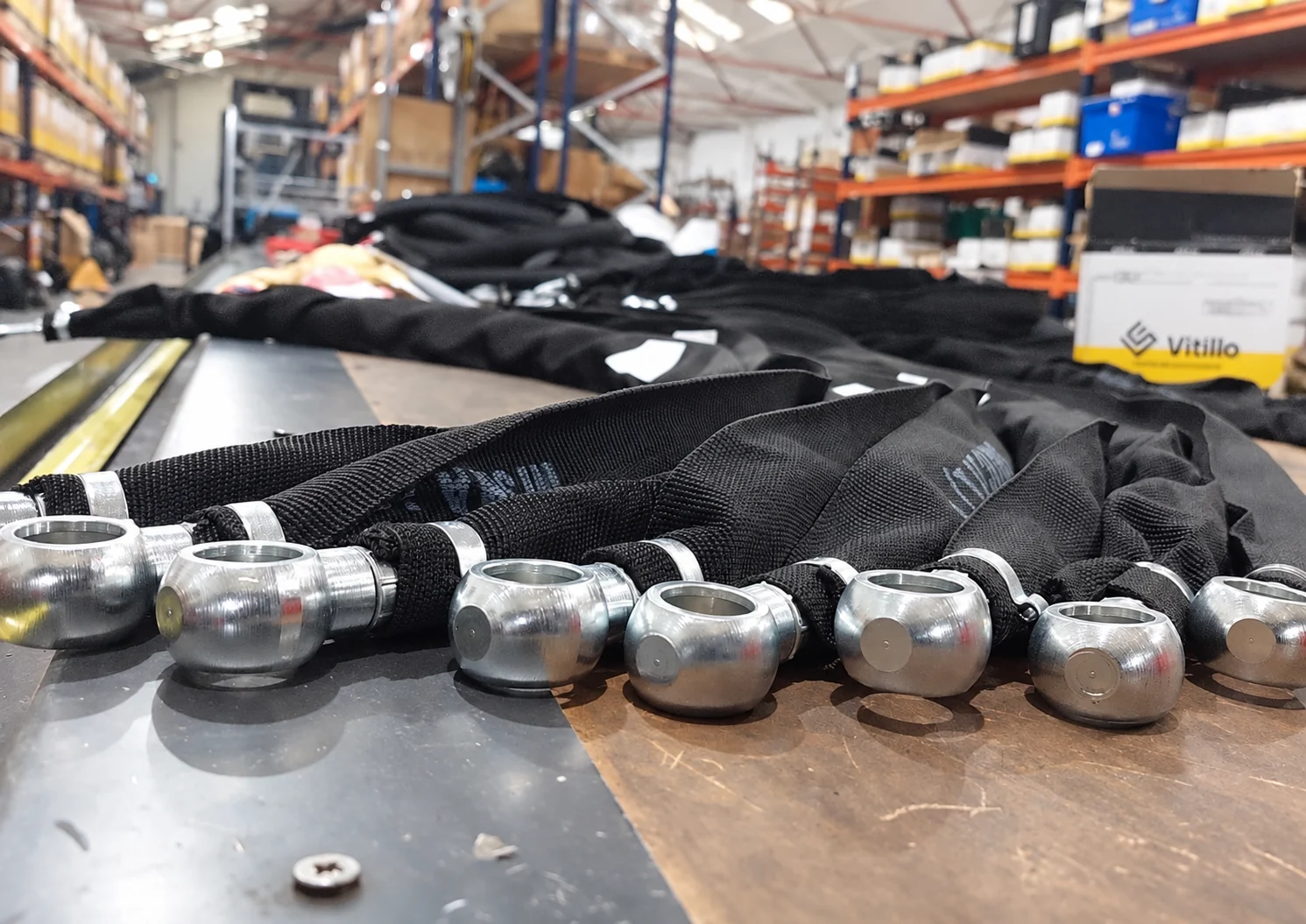 Hydraulic hose assemblies with protective sleeves in the HACI workshop